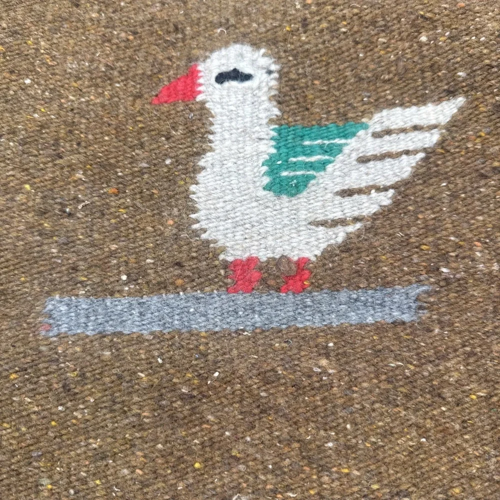 Vintage Southwestern or Mexican Textile Small Rug Wall Tapestry w Bird on Branch